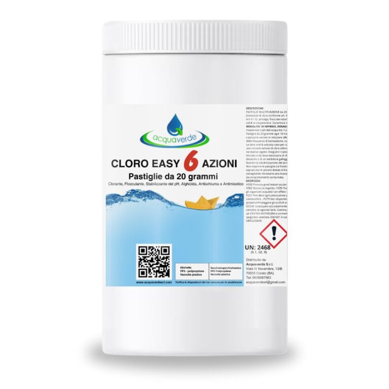 acquaverde | Cloro Easy 6 AZIONI in Pastiglie da 20 grammi - 1 kg, Multiazione per Piscina e Spa, Trattamento Acqua: Clora...