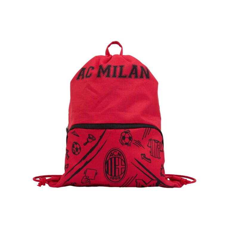 A.C. Milan Sacca Sportiva con Tasca Esterna, Sacca per Palestra con Logo, Borsa Sportiva, Prodotto Ufficiale, Rosso, 17 L