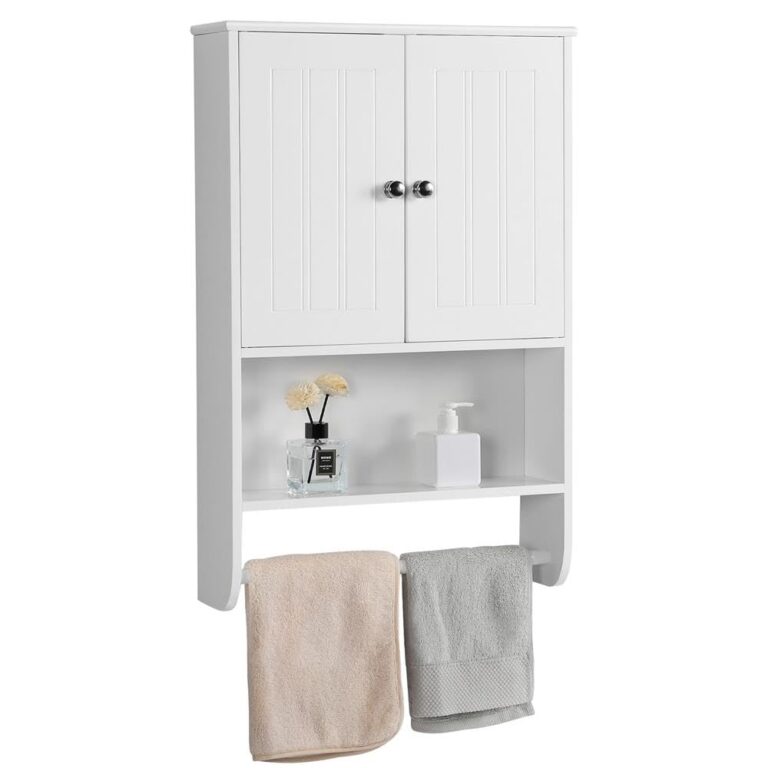 Yaheetech Armadietto/Mobiletto Bagno Sospeso Bianco Cucina Salvaspazio Pensile da Parete con 2 Ante Ripiano Regolabile Ast...