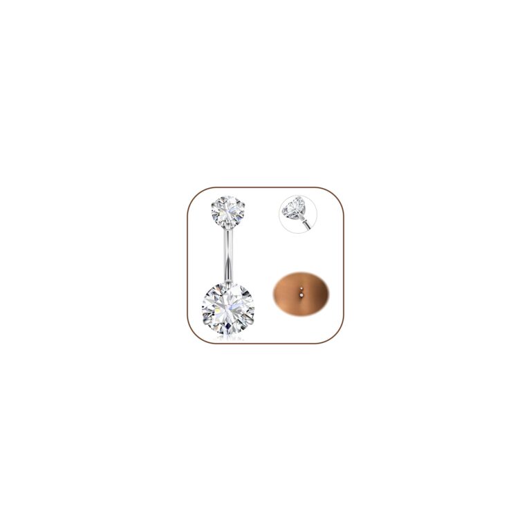 Diamday Piercing ombelico in titanio G23 con cristalli CZ, calibro 14G
