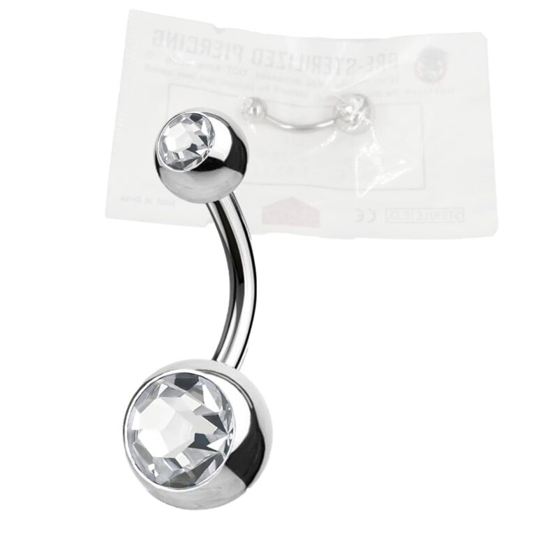 WARRIOR Piercing Ombelico Sterile Acciaio Chirurgico 316L con Doppio Cristallo