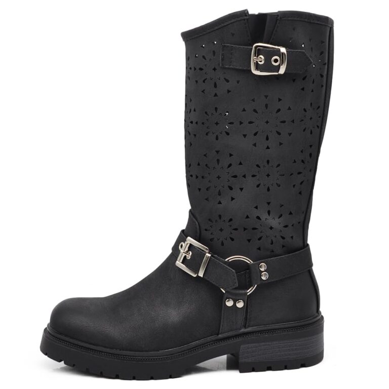 IF Fashion Stivaletti Biker Traforati da Donna con Catena