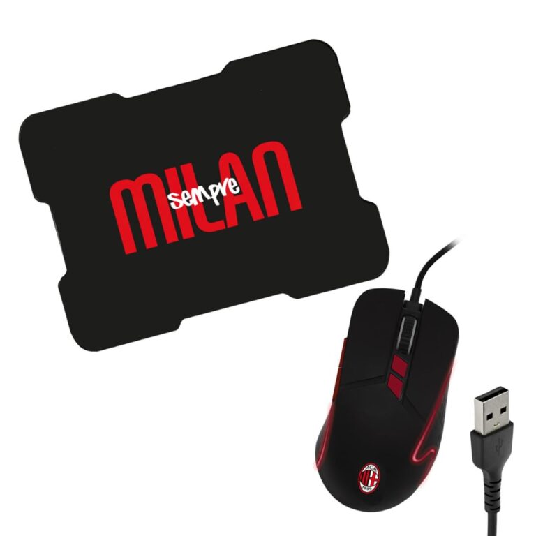 TECHMADE AC MILAN MOUSE USB CON FILO +MOUSEPAD GAMING COLORE ROSSO NERO PRODOTTO UFFICIALE COMBO ...