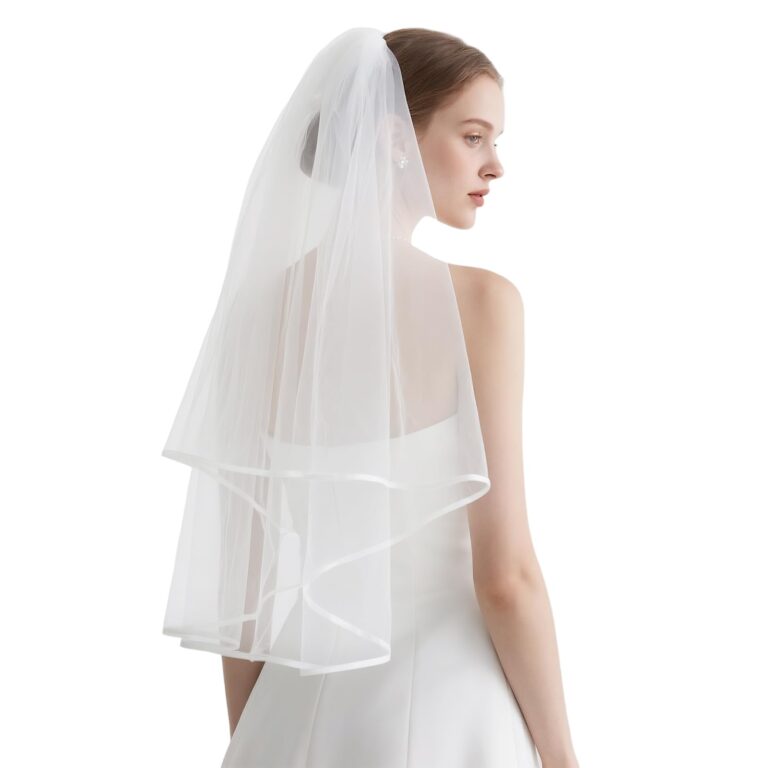 Velo da Sposa Corto a 2 Livelli con Pettine, Semplice ed Elegante
