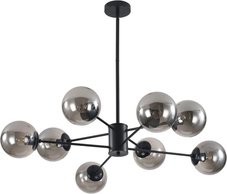 KCO Lighting Lampadario Moderno in Vetro a Globo Sputnik a 8 Luci, Nero di Metà Secolo, Sospensio...