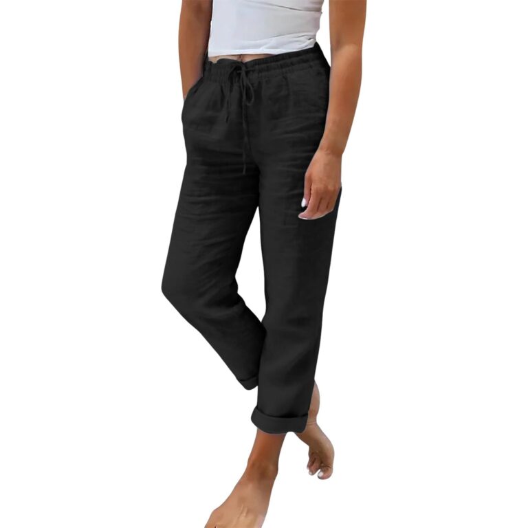 Pantaloni donna estivi in lino e cotone con coulisse