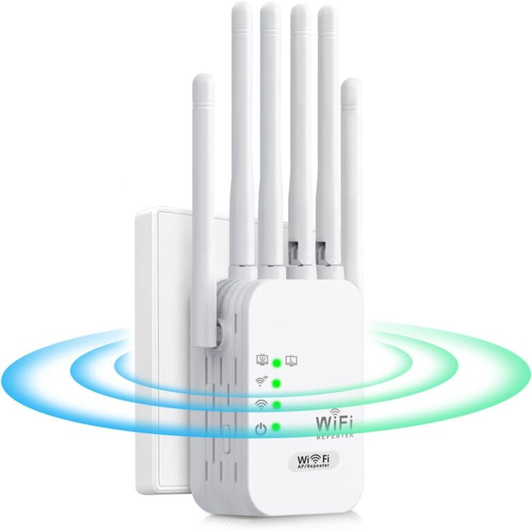 Ripetitore WiFi 1200Mbps, Dual Band 5GHz e 2.4GHz Extender WiFi Potente,Amplificatore Segnale con 6 Antenne e 2 Porte LAN,...