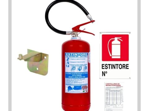 Estintore a Polvere 6 kg Certificato con Staffa, Cartello e Tagliando