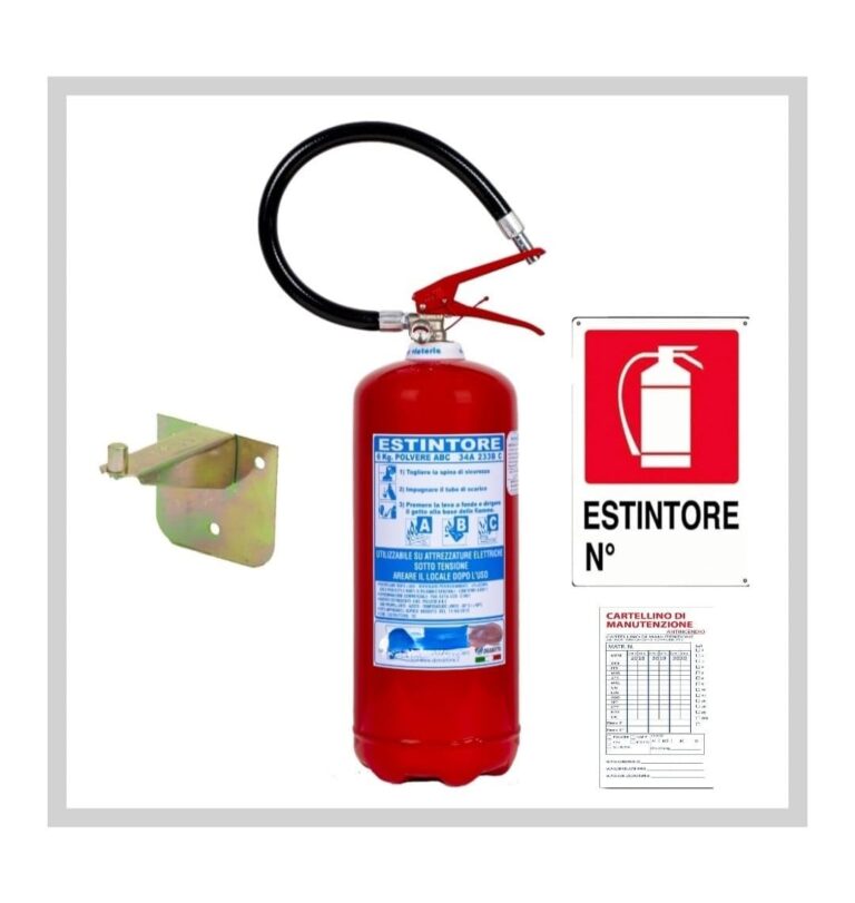 Estintore a Polvere 6 kg Certificato con Staffa, Cartello e Tagliando