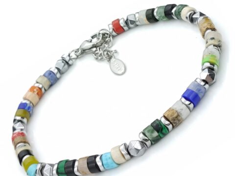 Saga Gioielli Bracciale Uomo Rondelle Colorate in Acciaio