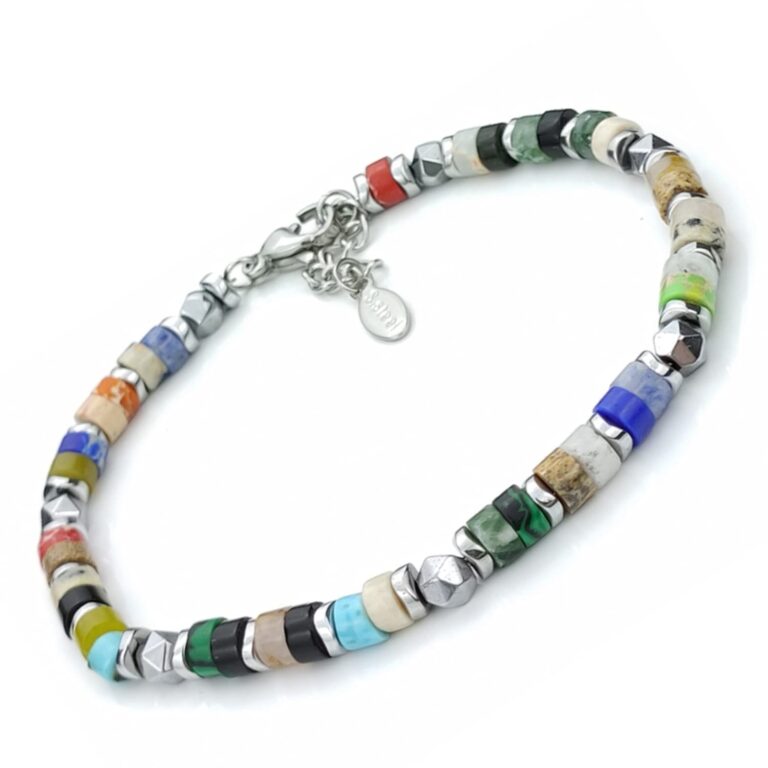 Saga Gioielli Bracciale Uomo Rondelle Colorate in Acciaio