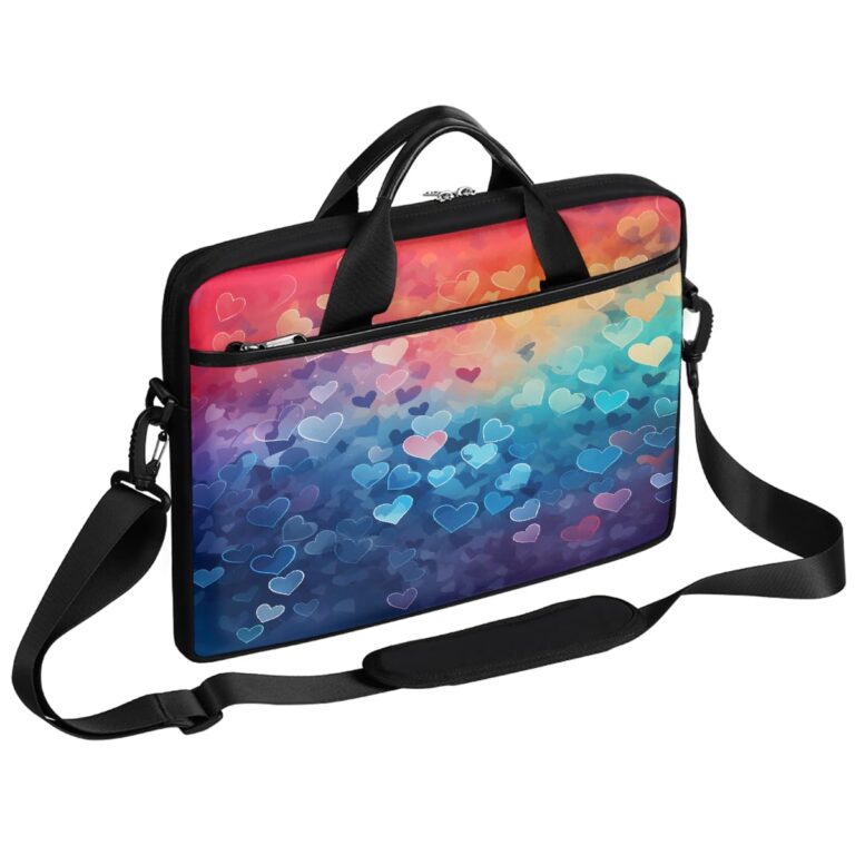 Helhappy Borsa a tracolla per computer portatile da 15 pollici San Valentino rosso blu cuori bors...