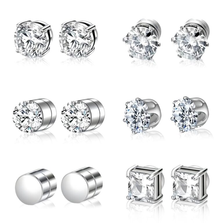 IKOPFLN Set 6 paia orecchini magnetici finti senza buco 6mm uomo
