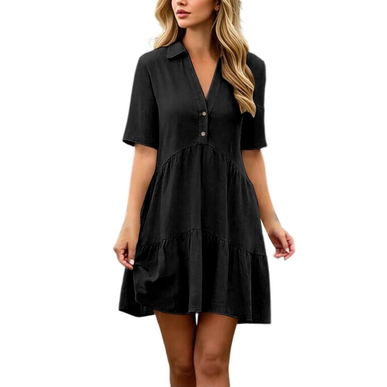 Abito estivo donna in cotone e lino con scollo a V e bottoni