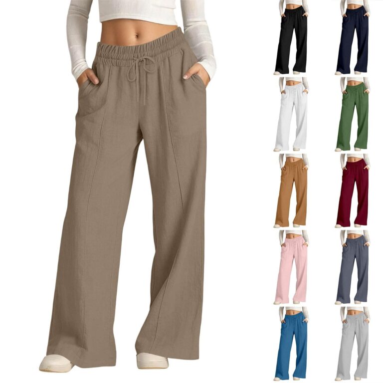 Pantaloni donna estivi in lino da spiaggia con vita elastica