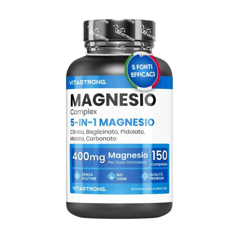 MAGNESIO COMPLETO 400mg - 5 in 1 - Magnesio Bisglicinato + Citrato + Pidolato + Malato e Carbonato – Integratore Antistress