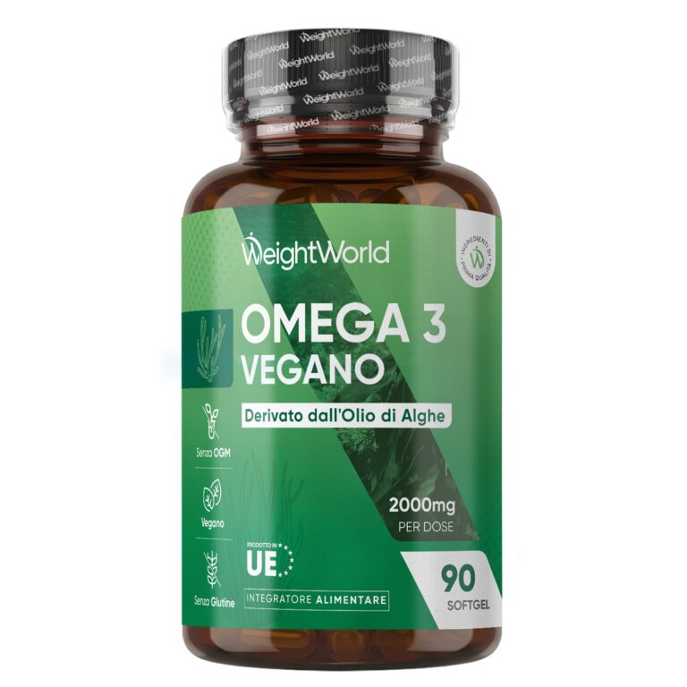 Omega 3 Vegan in 90 Softgel da 2000 mg, DHA ed EPA Contribuiscono al Mantenimento di Livelli Normali di Trigliceridi nel S...