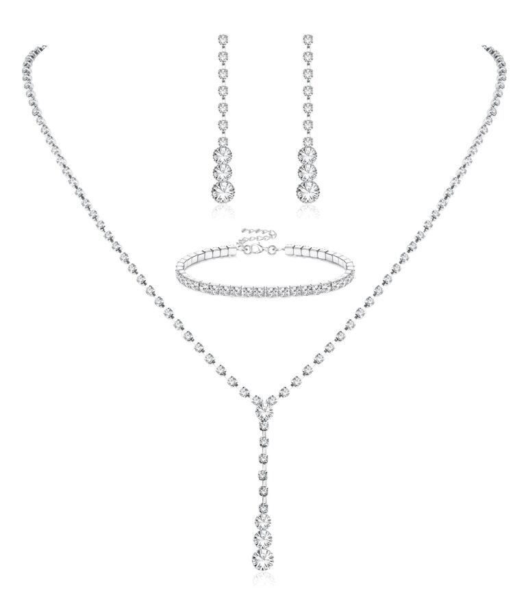 Dimaday set gioielli sposa: collana, bracciale e orecchini strass