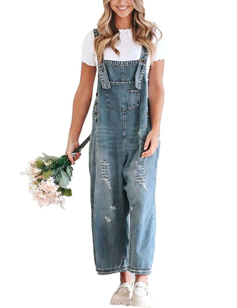 Sukany Salopette in denim stile vintage, ampia con bretelle