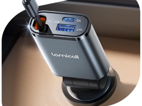 Lamicall Caricatore Auto USB-C 3-in-1 50W con Cavo Retrattile 75 cm