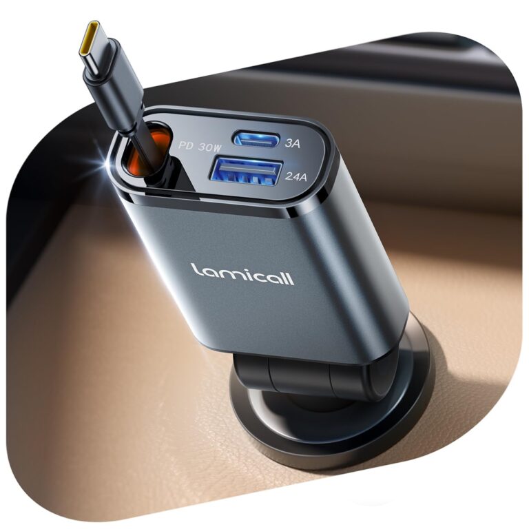 Lamicall Caricatore Auto USB-C 3-in-1 50W con Cavo Retrattile 75 cm