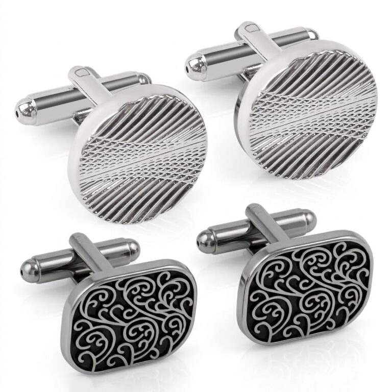 KAHZOR Gemelli Uomo Nero Argento Retro – 2 Paia per Matrimonio e Business