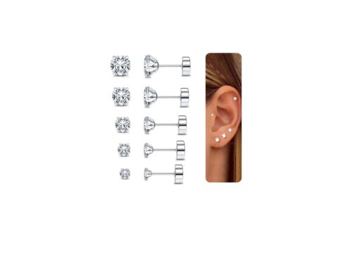 CASSIECA Set 5 paia orecchini acciaio chirurgico anallergici CZ