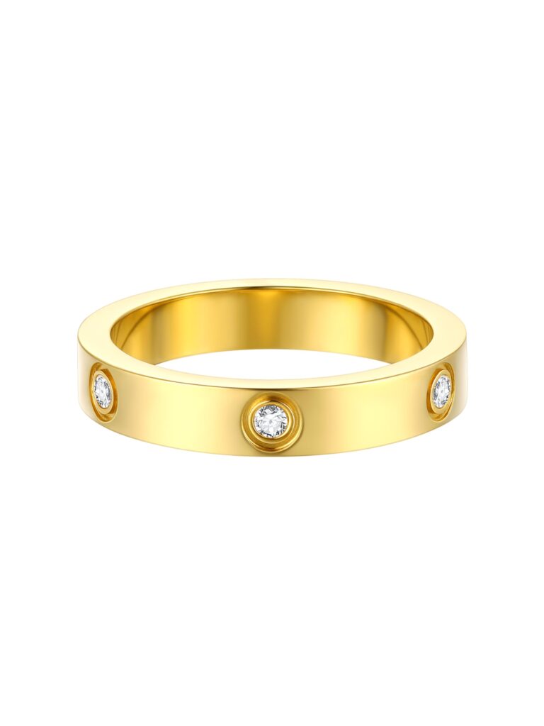 FOCALOOK Anello Donna con Incisione in Acciaio Inox e Zirconi