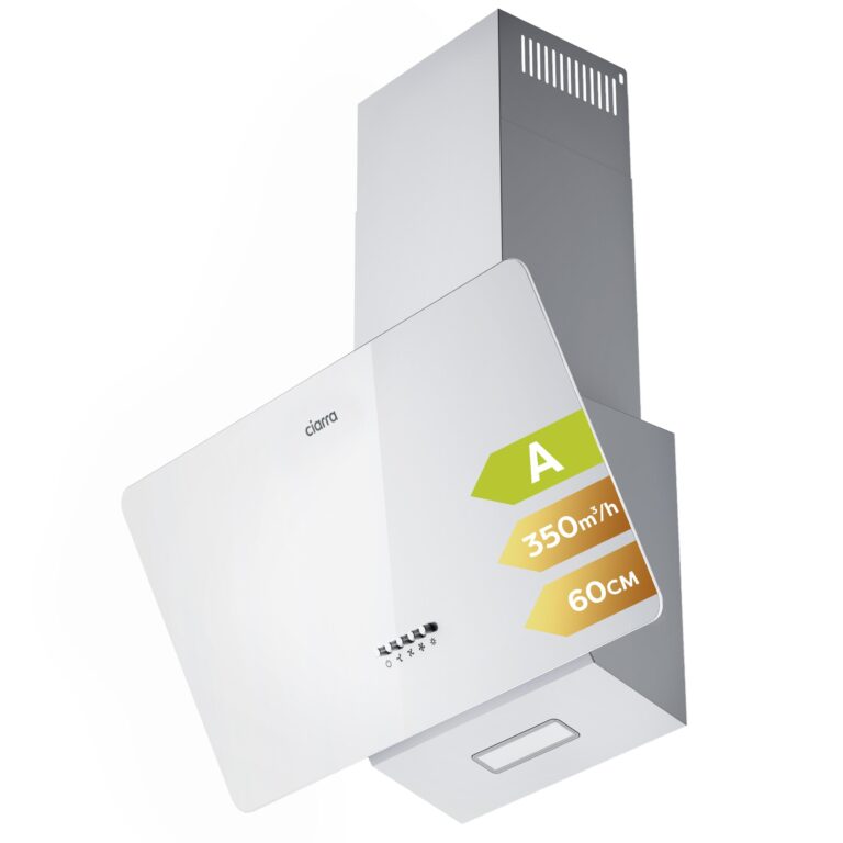 CIARRA Cappa Inclinata 60 cm, 350 m³/h, Scarico e Ricircolo, LED