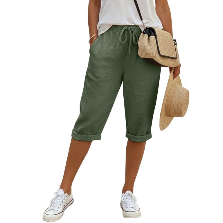 Pantaloncini Donna 3/4 in Lino e Cotone Vita Alta con Coulisse