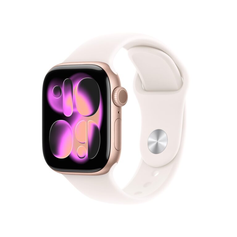 Apple Watch Series 11 GPS, Cassa 42 mm in alluminio color oro rosa con Cinturino Sport rosa fard - S/M