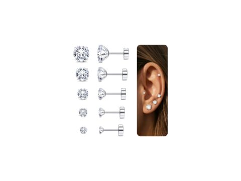 Diamday Set orecchini a vite titanio G23 con zirconia cubica 20G
