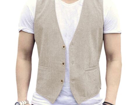 AeoTeokey Gilet Uomo Estivo in Lino Casual a Taglio Dritto