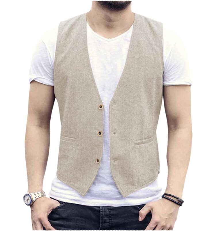 AeoTeokey Gilet Uomo Estivo in Lino Casual a Taglio Dritto