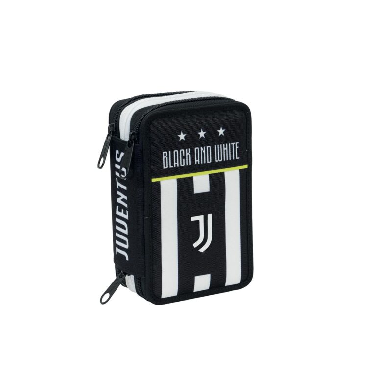 Seven Astuccio Scuola Juventus 3 Zip, Bianco Nero, Triplo Scomparto Completo di Matite, Penne e Pennarelli, Accessori Juve...