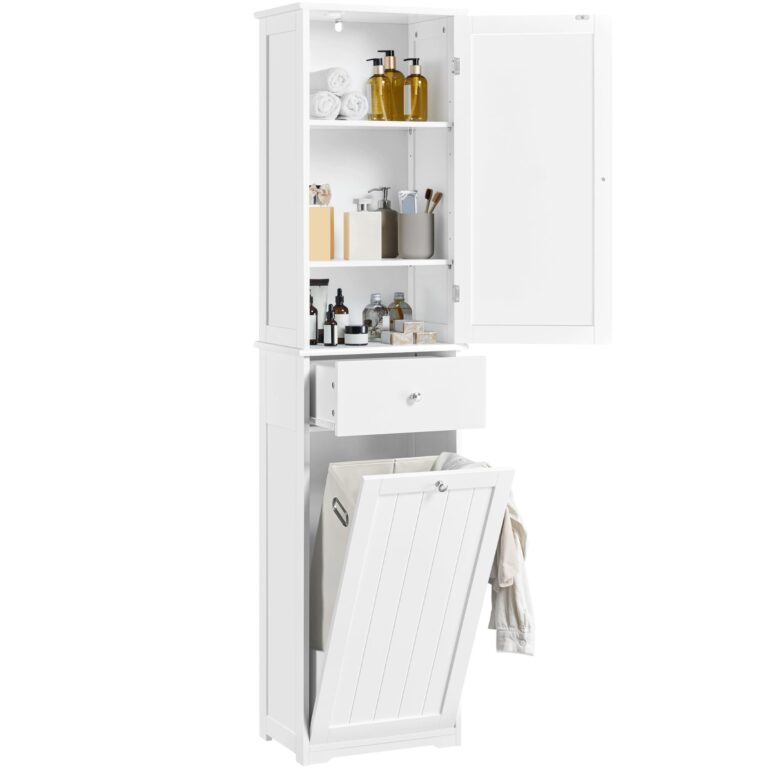 Yaheetech Armadietto da Bagno Indipendente con Cesto Mobiletto da Terra per la Biancheria Mobile da Bagno Alto con Armadie...
