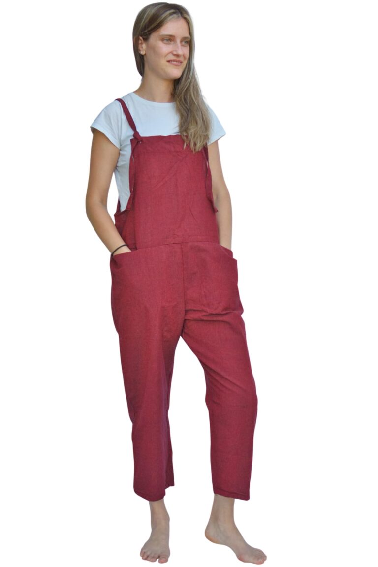 JUNKIRI Salopette bohemien in cotone fatta a mano, gamba ampia
