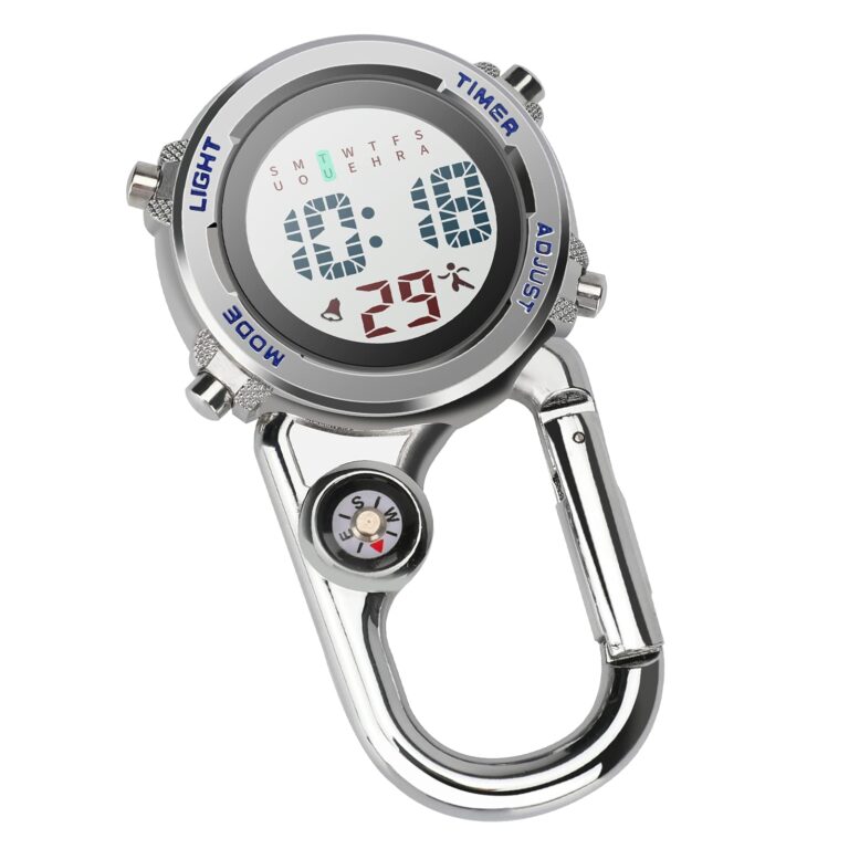 Aceshop Orologio FOB digitale con moschettone e clip, lumino