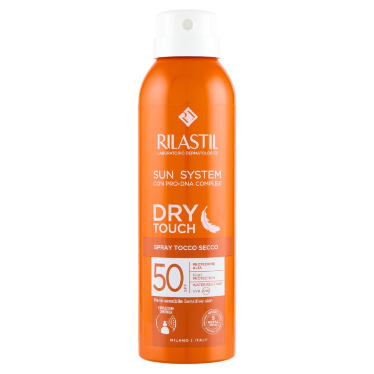 Rilastil Sun System, Dry Touch Spray SPF50+ ad Azione Antiossidante per Pelle Sensibile, resistente all'acqua, 200 ml