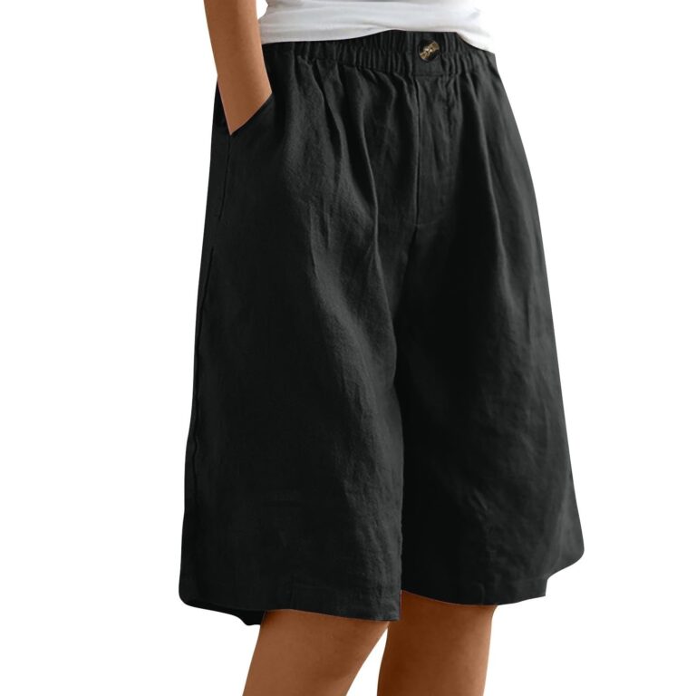 Bermuda in Cotone e Lino da Donna, Estivi al Ginocchio Eleganti