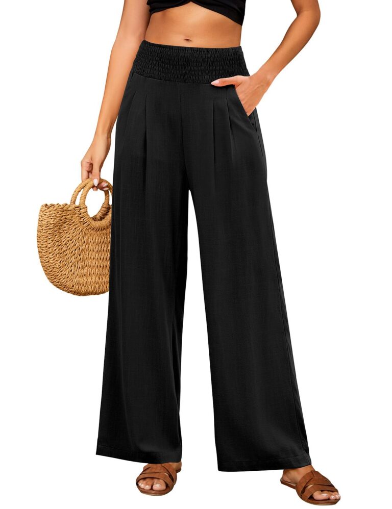 PASUDA Pantaloni in lino donna estivi a vita alta
