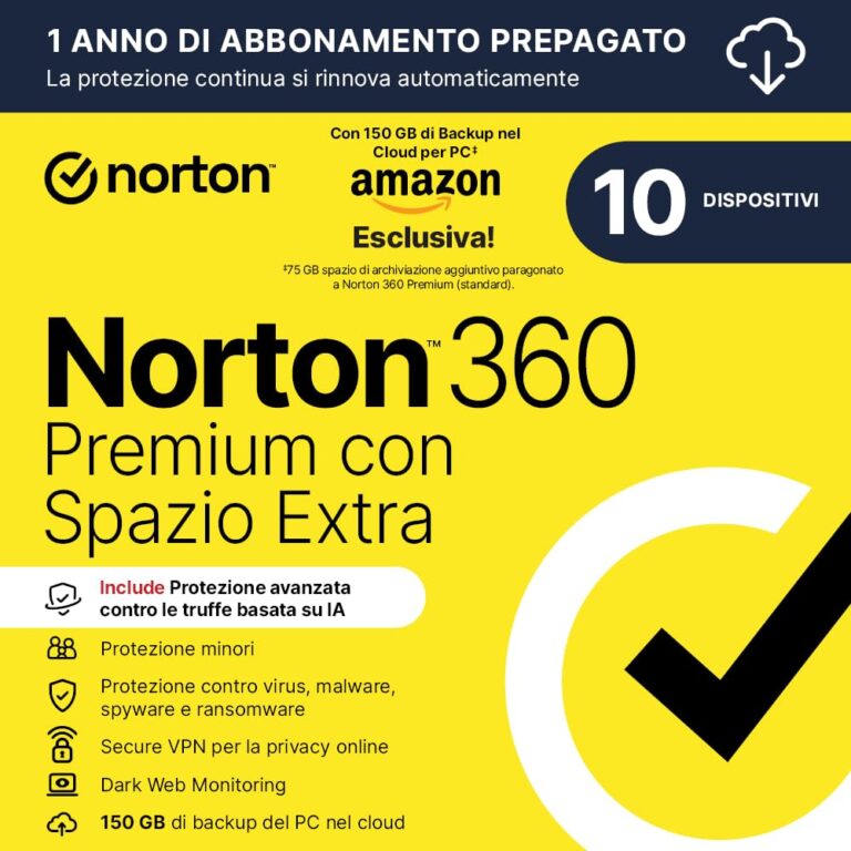 Norton 360 Premium 2026 – Antivirus 10 Dispositivi con 75 GB Cloud Backup
