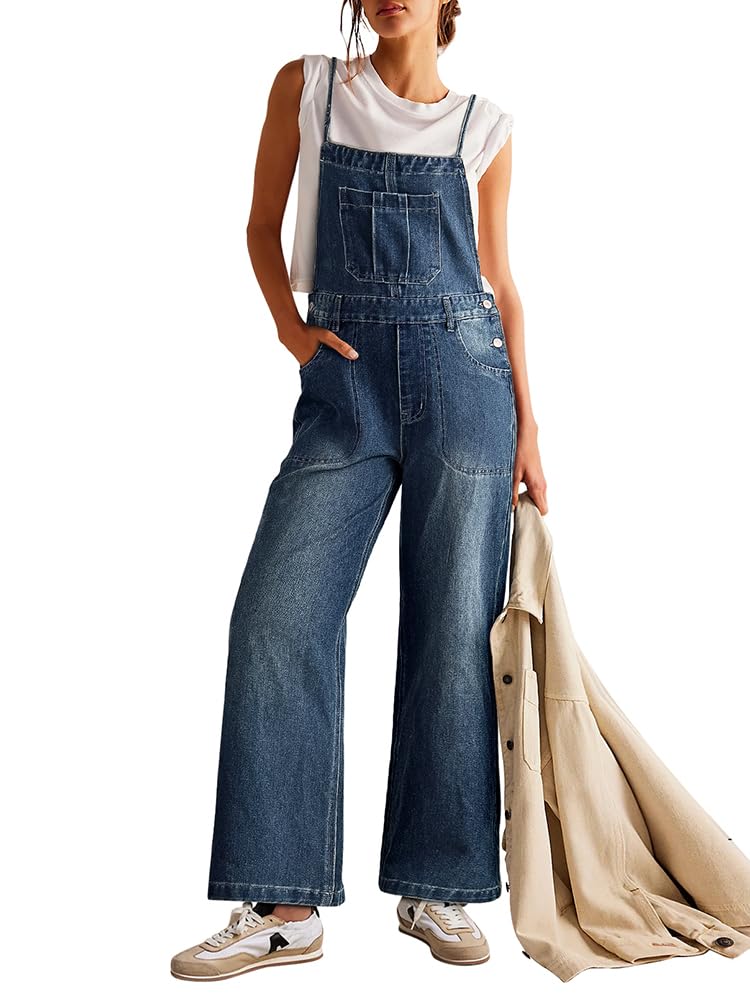Sovoyontee Salopette estiva donna in jeans larga con bretelle