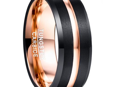 NUNCAD Anello in Tungsteno 8mm Nero Oro Rosa Unisex