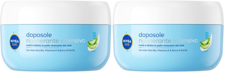 NIVEA SUN Crema Intensiva Doposole Rigenerante 300 ml, Crema doposole corpo con aloe vera bio, acido ialuronico e vitamina E, Crema corpo idratante e rinfrescante (Confezione da 2)