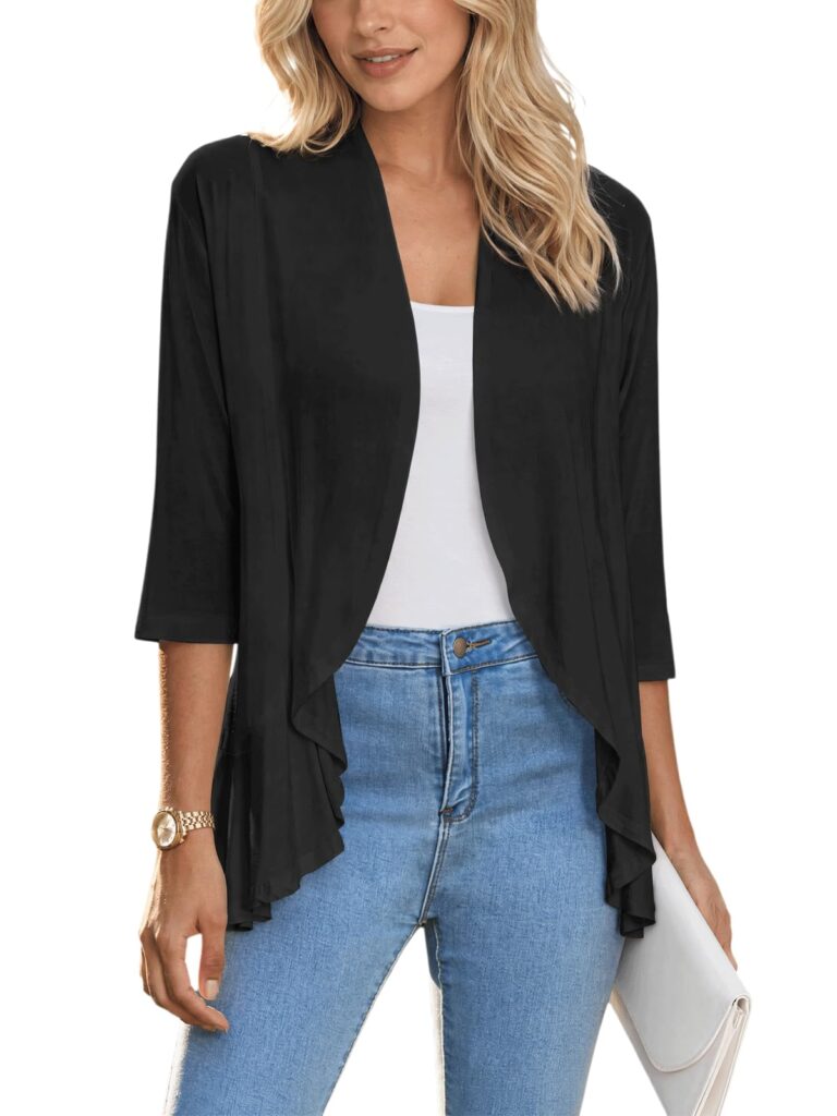 Saodimallsu Cardigan Donna Leggero - Scollo a V con Orlo a Volant