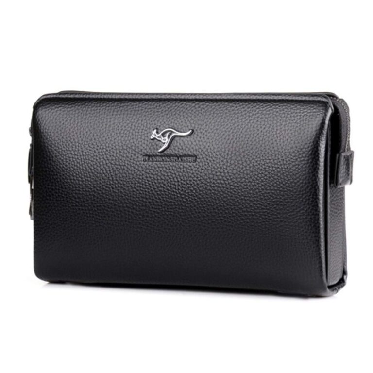 Pochette uomo in pelle con serratura a codice e zip