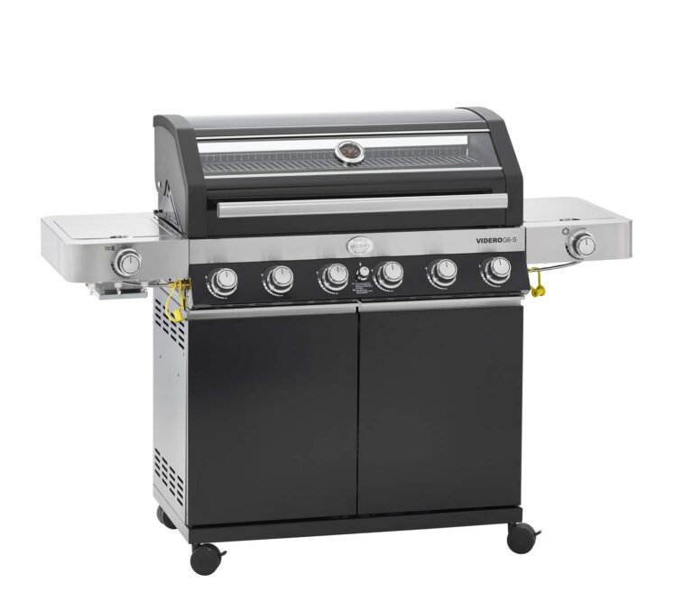 RÖSLE barbecue a gas, stazione BBQ VIDERO G6-S, in nero, 30 mbar, barbecue con 6 bruciatori in acciaio inox, extra: primez...