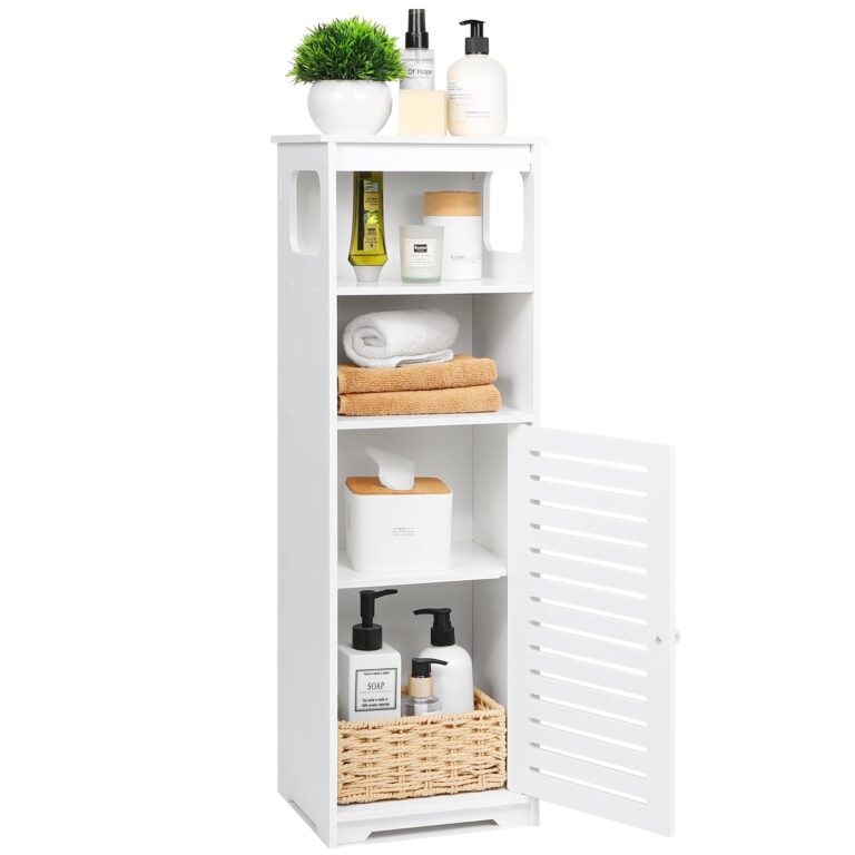 UTOKON Armadietto da bagno impermeabile, bianco a pavimento, per riporre oggetti per la casa, per WC, camera da letto, cuc...
