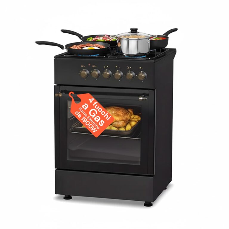 Avilia Cucina a gas nera 4 fuochi con forno elettrico 1900W e coprifuochi